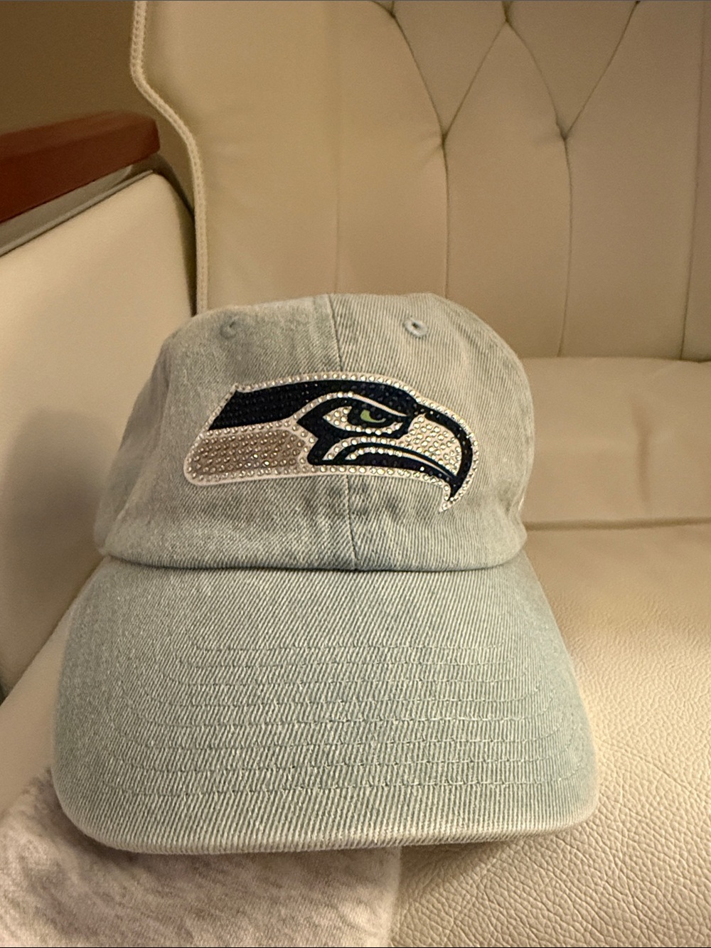 Denim Rhinestone Seattle Seahawks cap hat - Picture 2 of 6
